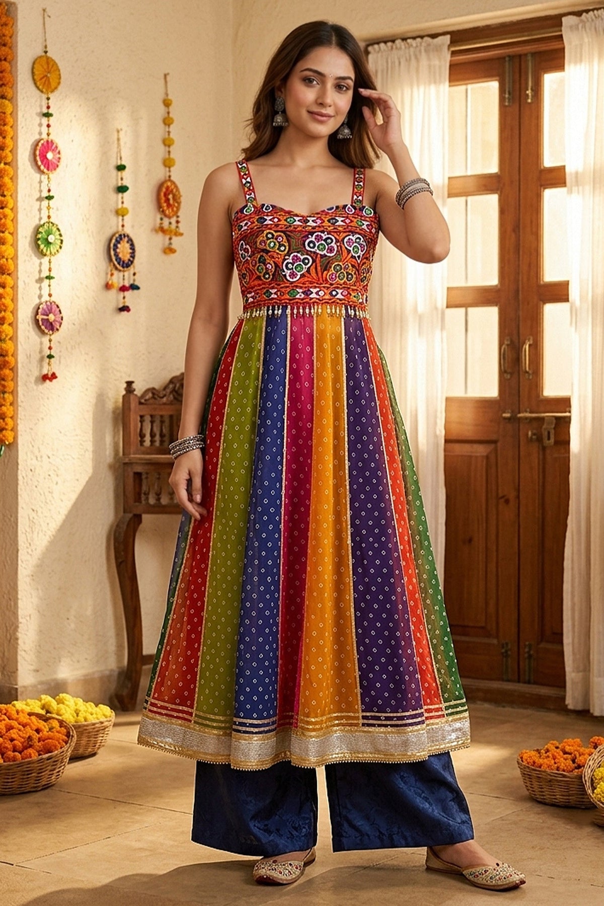 Multicolor Georgette Kutchi Mirror Work KurtI