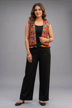 Black Cotton Kutchi Mirror Work Jacket