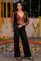 Black Cotton Kutchi Embroidered Crop Jacket