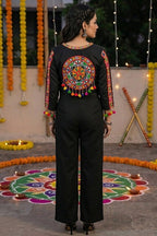 Black Cotton Kutchi Embroidered Crop Jacket