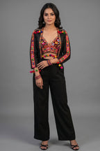 Black Cotton Kutchi Embroidered Crop Jacket