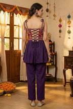 Purple Georgette Kutchi Mirror Work Peplum Top