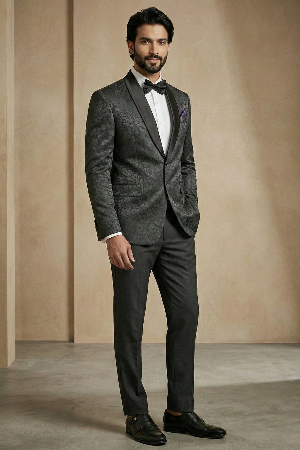 Black Jacquard 2 Piece Suit