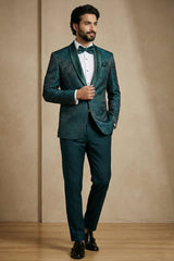 Teal Green Jacquard 2 Piece Suit