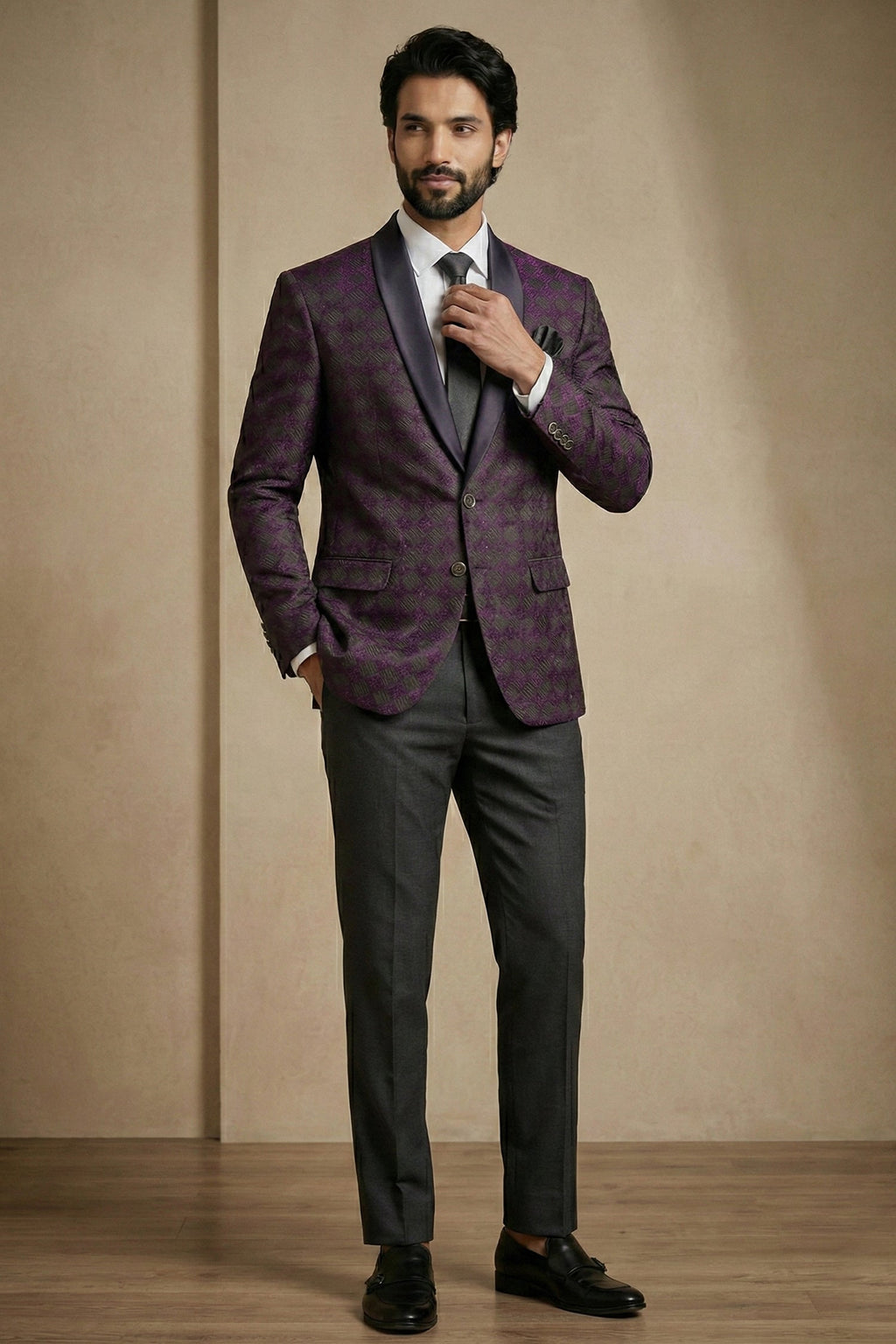 Purple Jacquard 2 Piece Suit