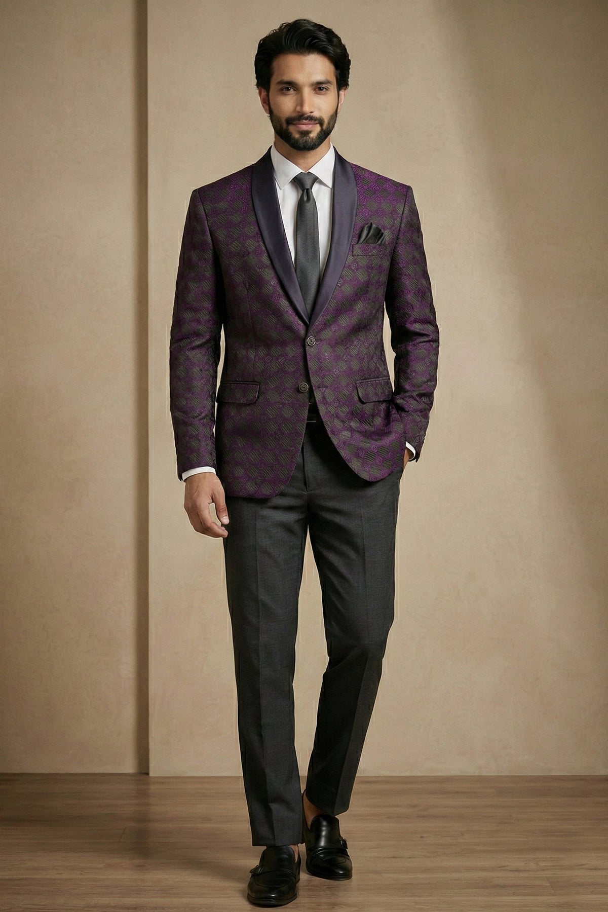 Purple Jacquard 2 Piece Suit