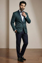 Teal Blue Jacquard 2 Piece Suit