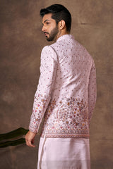 Light Pink Embroidered Kurta Pajama with Jacket