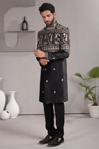Black Satin Silk Embroidered Indo Western Set