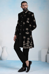 Black Silk Embroidered Jacket Indo Western Set