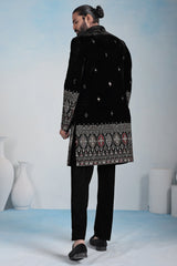 Black Silk Embroidered Jacket Indo Western Set