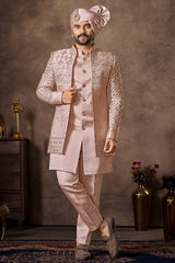 Light Pink Sequin Embroidered Jacket Indo Western Set