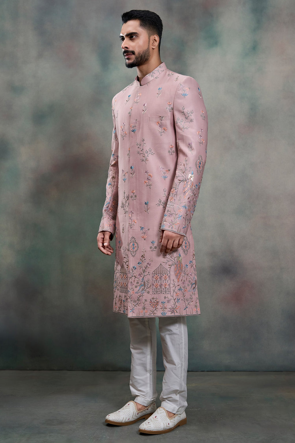 Dusty Pink Silk Embroidered and Sequin Work Indo Western Set