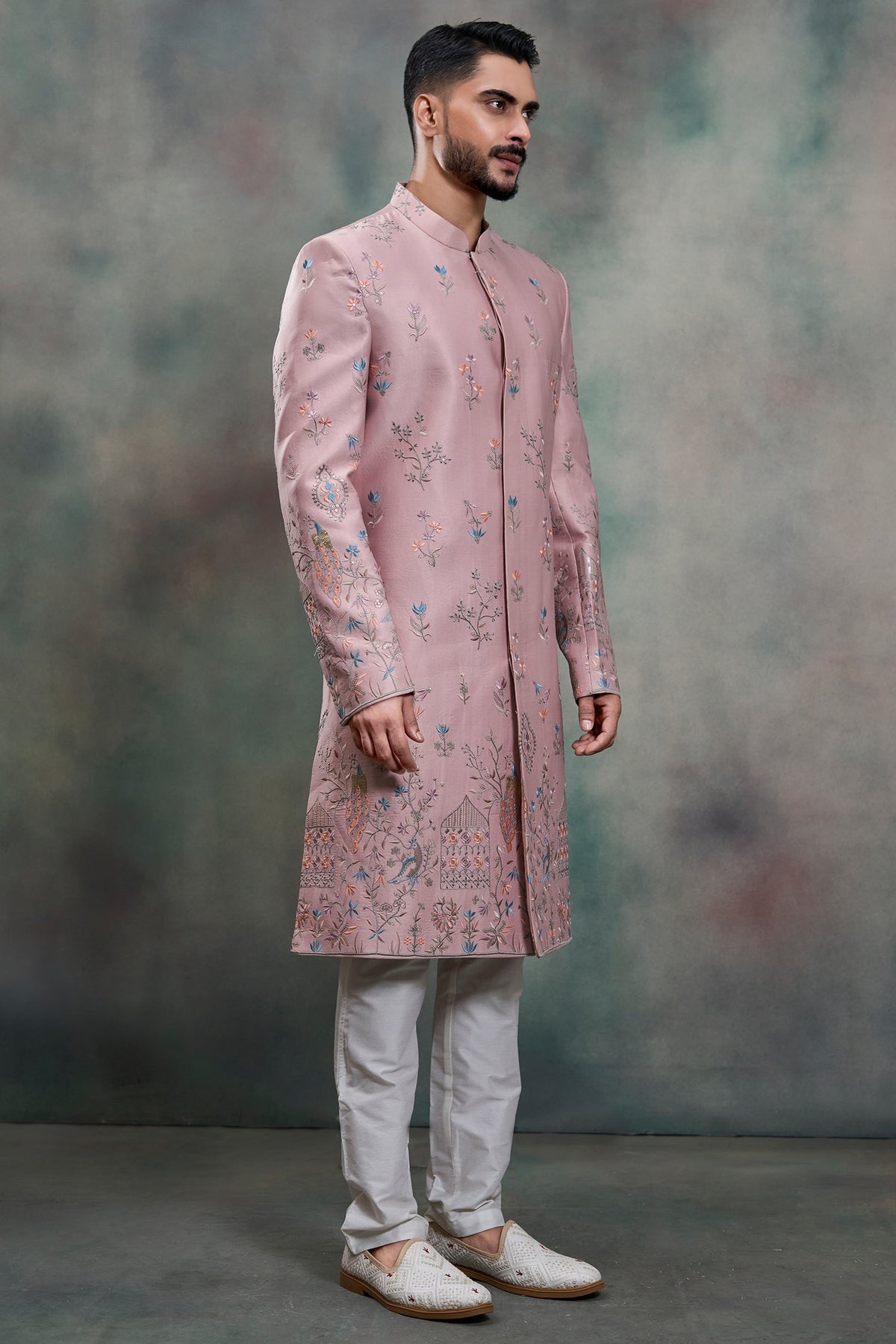Dusty Pink Silk Embroidered and Sequin Work Indo Western Set