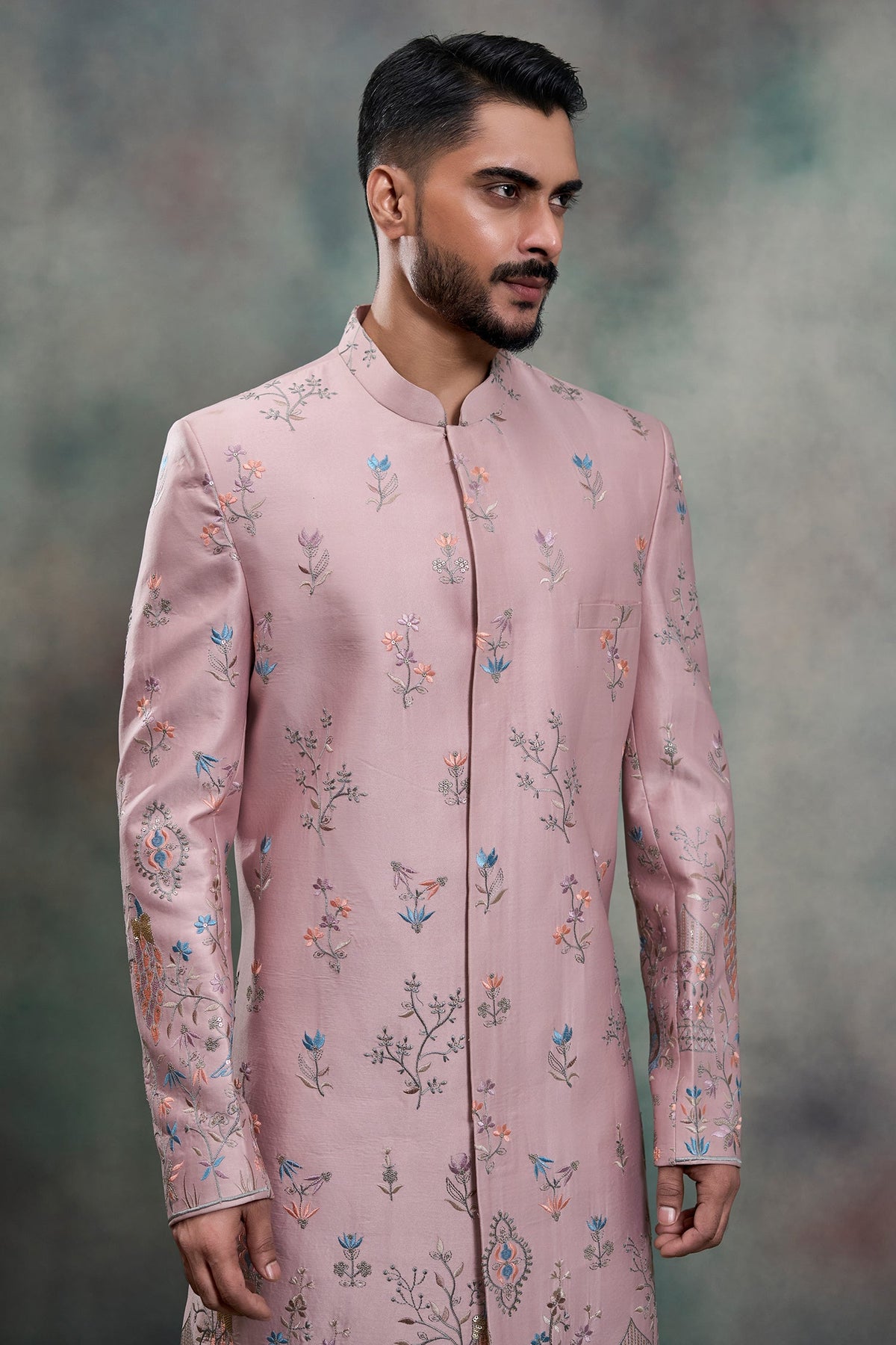 Dusty Pink Silk Embroidered and Sequin Work Indo Western Set
