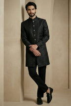 Black Jacquard Indo Western Set
