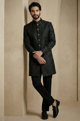 Black Jacquard Indo Western Set