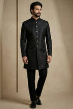 Black Jacquard Indo Western Set