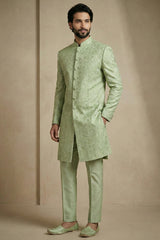 Olive Green Jacquard Indo Western Set