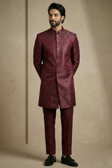 Dark Maroon Jacquard Indo Western Set