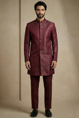 Dark Maroon Jacquard Indo Western Set