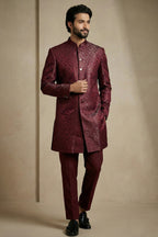 Dark Maroon Jacquard Indo Western Set