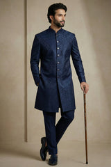 Navy Blue Jacquard Indo Western Set