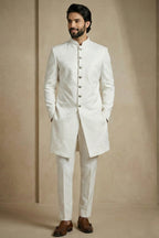 White Jacquard Indo Western Set