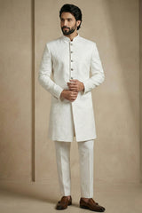 White Jacquard Indo Western Set