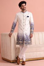 Off White and Purple Indo Western Set with Embroidery