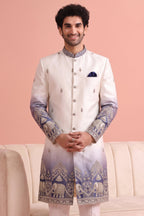 Off White and Purple Indo Western Set with Embroidery