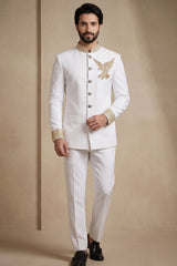 White Silk Beaded Jodhpuri Set