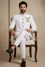 White Silk Beaded Jodhpuri Set