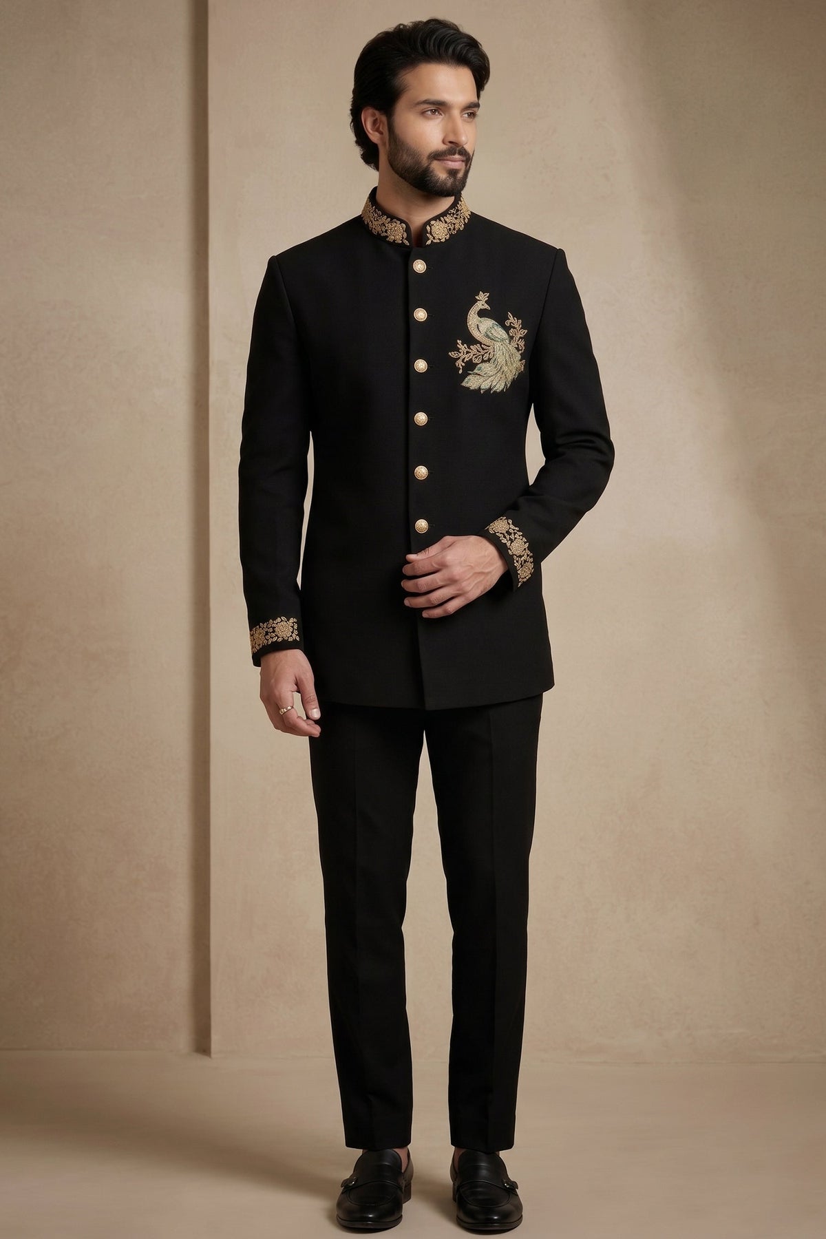 Black Silk Beaded Jodhpuri Set