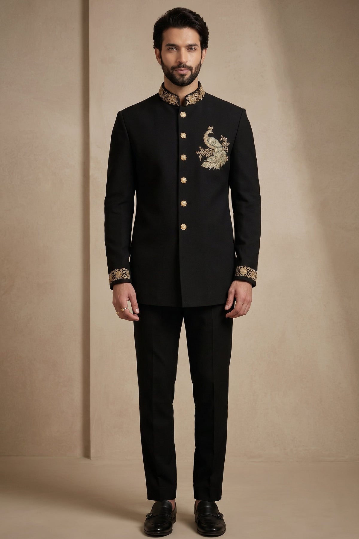 Black Silk Beaded Jodhpuri Set