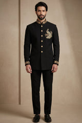 Black Silk Beaded Jodhpuri Set