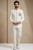 White Silk Beaded Jodhpuri Set