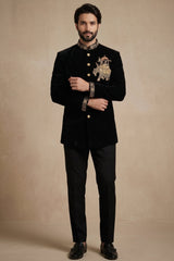 Black Silk Beaded Jodhpuri Set