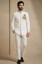 White Silk Beaded Jodhpuri Set