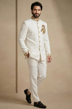 White Silk Beaded Jodhpuri Set