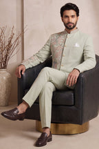 Light Pista Green Satin Beaded Jodhpuri Suit