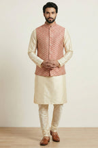 Gold Cream Banarasi Dupion Kurta Pajama with Jacket