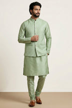 Light Pista Green Banarasi Dupion Kurta Pajama with Jacket