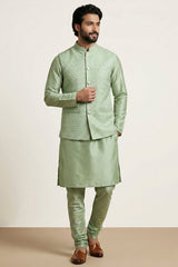 Light Pista Green Banarasi Dupion Kurta Pajama with Jacket