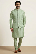 Light Pista Green Banarasi Dupion Kurta Pajama with Jacket