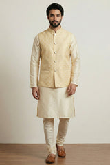 Gold Cream Banarasi Dupion Kurta Pajama with Jacket