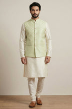 Cream Banarasi Dupion Kurta Pajama with Jacket