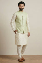 Cream Banarasi Dupion Kurta Pajama with Jacket