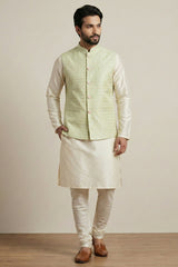 Cream Banarasi Dupion Kurta Pajama with Jacket