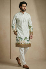 Green Cotton Printed Kurta Pajama